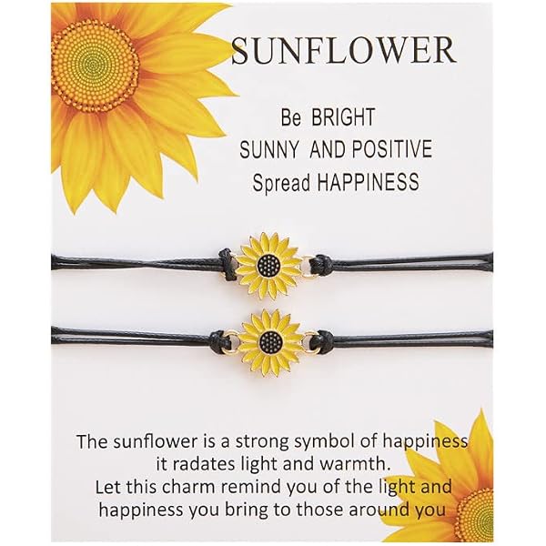 2 Braccialetti Dell'Amicizia Con Girasole - Regolabili In Corda Di Cotone - Regalo Per Migliori Amiche E Coppie