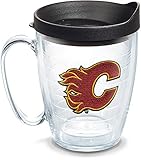 Tervis 1062504 NHL Calgary Flames Primary Logo Tumbler with Emblem and Black Lid 16oz Mug, Clear