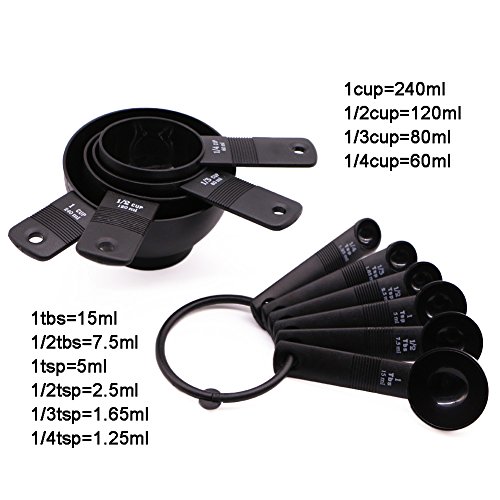 Nardo Visgo® Messlöffel Und Tassen Von 10 Stück Verdickte ABS-Kunststoff Zur Messung Von Trockenen Und Flüssigen Zutaten Schwarz, Wesentlich Für Alle Küchen - 2