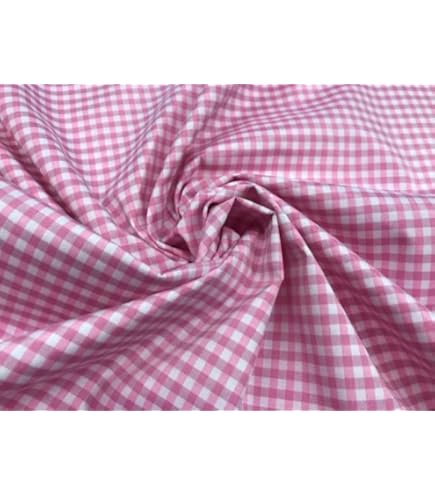 Tissu à Carreaux Rose Avec Petites Fleurs - Coupon 58x112 Cm Neuf