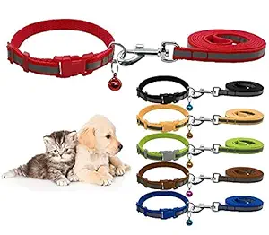 RvPawsReflective Leash Collar for Puppy Set with Bell for Cats and Dogs 10mm, Colour May Vary