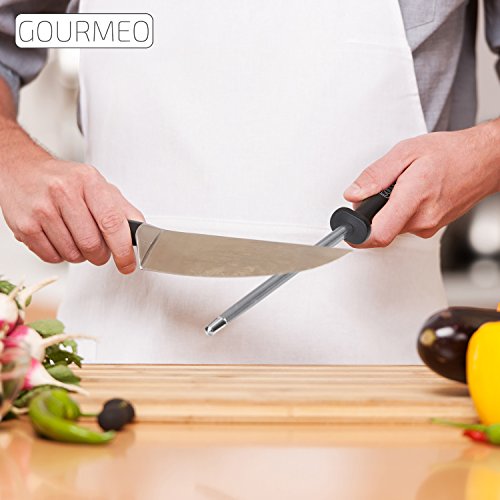 GOURMEO Wetzstahl aus Edelstahl mit Kunststoffgriff, rostfrei, 36 cm x 1,1 cm |mit 2 Jahren Zufriedenheitsgarantie | Schleif-Stahl, Schleif-Stein, Messer-Schärfer, Klingen-Stahl, Wetz-Stab - 4