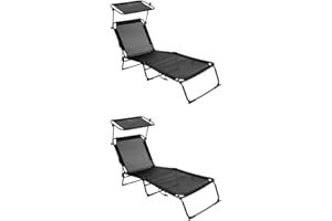 NORDIQ LET'S MAKE HOME NORDIQ - Tumbona Plegable - Tumbona con Parasol – Pack 2 Tumbonas Jardin Exterior Reclinables con Respaldo Ajustable – Tumbonas de Acero 19 mm para Terraza y Piscina - Ligera y Resistente - Negra