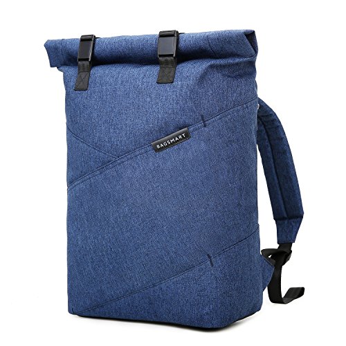 BAGSMART Herren Damen Roll-Top Rucksack Laptop 15 6 Zoll Blau