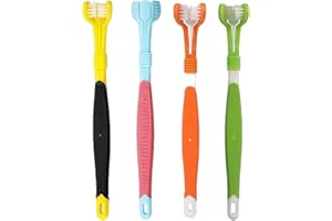 KUOXAN 3 Sided Toothbrush, 4 Pcs Autism Toothbrush, 3 Bristle Toothbrushes Kids Travel Toothbrushes for Kids and Adults Soft Bristles, Ergonomic Handle Efficient Oral Care