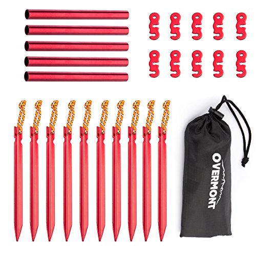 Preisvergleich Produktbild Overmont Heringe / Zeltheringe+Zeltreparaturrohre+Seilsp... Aluminium für Camping Zelt