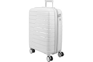 EUES Maletas de Viaje para Grande para Avión Trolley Rígida (75 x 50 x 32 cm), Maleta de Viaje con Ruedas Giratorias y Cerraduras de Dial Material PP Ligero (Blanco-L)