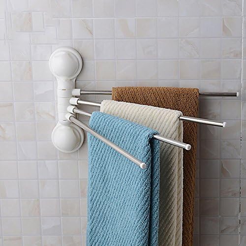 Crystalove Towel Rack 180° Free Rotation Stainless Steel 4 Bar Towel Holder with Suction Cup, Do without Nail or Drill, Strong Adsorbability