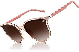 CGID Occhiali da Sole da Donna Polarizzati Oversize, Sfumature da Donna Alla Moda, Occhiali da Sole Rotondi Vintage Retrò Rosa Trasparente