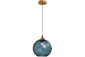 EUONE_CLOTHES Lampadario a Sospensione a Sfera in Vetro Ondulato con Finitura Oro Lampada a Sospensione a Soffitto Industriale Vintage E27 Per Sala da pranzo Cucina - Blu scuro