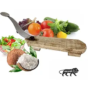 CRM TRADERS Folding Iron Blade Vegetable Fruit Cutter Vili Boti Aruvamanai Kathipeeta with Wooden Board and Coconut Scrapper Perfect for Your Kitchen