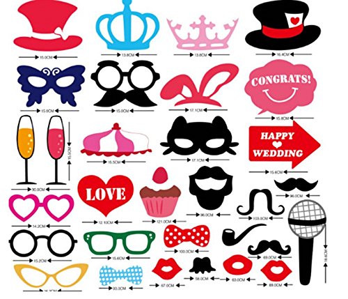 DIKETE® Hochzeit Geburtstag Party Photo Booth Props set Fotorequisiten Fotoaccessoires, 31 stück - 2