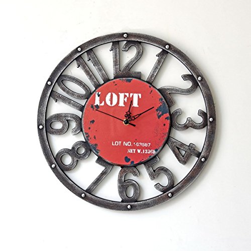 Hölzerne amerikanischen Stil Retro primitiven Land wandmontierte Time Clock Home Dekoration rot - 3