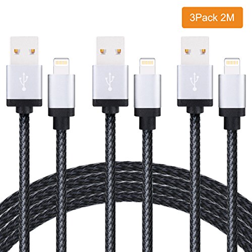 Iphone Ladekabel Lightning Kabel Iphone-6-Ladekabel - EASHION 3* 2m Iphone Ladekabel iphone Datenkabel Lightning Kabel aus Nylon USB Ladekabel Datenkabel kompatibel mit Apple iPhone 7 Plus/7/6 Plus/6 /5/5S/6s iPad 4 iPad Mini/Air iPod 5 und iPod7(Schwarz)