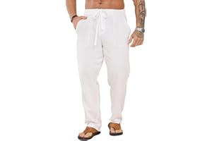 Halfword Męskie spodnie lniane męskie spodnie plażowe do wypoczynku na co dzień luźne proste nogawki spodnie ze sznurkiem kieszenie lato