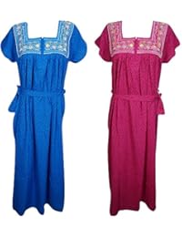 Indiatrendzs Women's Nighty Printed Cotton Blend Nightwear Nightgowns With Tie Belt Combo Of 2 (Chest 44)