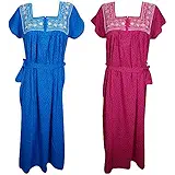 Indiatrendzs Women's Nighty Printed Cotton Blend Nightwear Nightgowns With Tie Belt Combo Of 2 (Chest 44)
