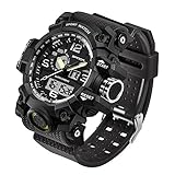 Taffstyle Herren Sportuhr Armbanduhr Silikon Sport Watch mit Licht Alarm Stoppfunktion Chronograph Digital Quarz Flieger Uhr Schwarz