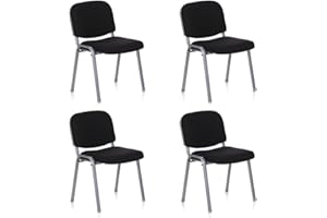 hjh OFFICE 704530 Lot de 4 chaises visiteurs XT 600 Revêtement Tissu Noir/Argenté Chaise de conférence rembourrée, empilable