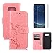 Produktbild Tasche für Samsung Galaxy S8 Plus Hülle Leder und Display Schutz Folie ,OYIME Rosa Blumen und Schmetterling Muster Handyhülle zum Klappen Klappbar Magnet Kartenfach Vollschutz Klapphülle Etui Original Flip Case Full Book Cover Bumper Zubehör Set