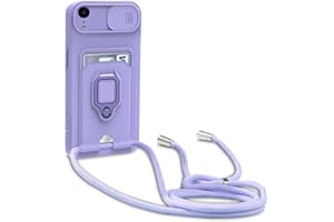 yanasuo Schiebe Kameraschutz Silikon Handykette Hülle kompatibel mit iPhone XR, Metall Ring Halter Handy Cover,Verstellbarer Halskette Handyhülle-Lila