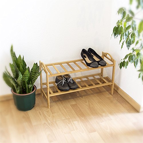 Relaxdays Bambus Schuhregal H x B x T: ca. 40,5 x 69 x 26 cm Schuhschrank mit praktischen seitlichen Griffen und 2 Ablagen für Ihre Schuhpaare zur Schuhaufbewahrung aus Holz als stabiles Regal, natur - 2