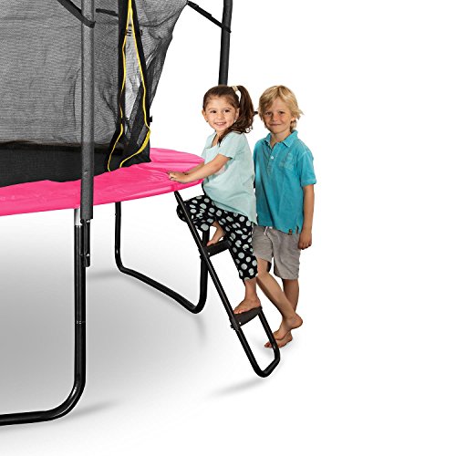 Klarfit Rocket Gartentrampoline Outdoortrampoline (Ø 250 – 430 cm, Sicherheitsnetz, Einstiegsleiter, gepolsterte Stangen, bis max. 150 kg belastbar) blau, pink oder grün - 3