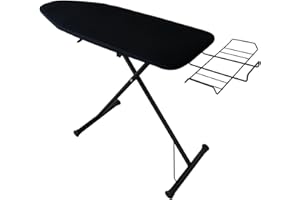 FOXYDRY Asse da Stiro Salvaspazio, Pieghevole e Regolabile in Acciaio Nero Total Black - Superficie Grande 120x45 cm con Supporto per Ferro e Caldaia