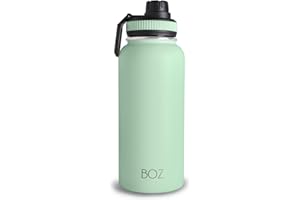 BOZ Botella Agua Acero Inoxidable de 1l, Botella Térmica 1 Litro con Aislamiento de Doble Pared, Termo Agua Fría y Caliente de Boca Ancha Sin BPA, Botella Isotérmica Antiderrame Color Verde