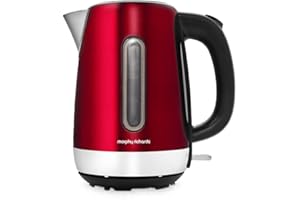 Morphy Richards Equip Kettle, 1.7L, 3Kw Rapid boil, Removeable Limescale Filter, Easy View Water Gauge, Stainless Steel Case, Red, 102785