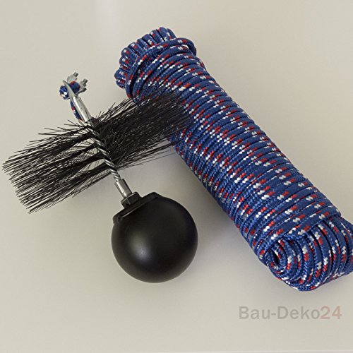 SET Schornsteinbesen 20cm 12m Kaminbesen Heizkesselbürste Zugseil Stahldraht Zuggewicht