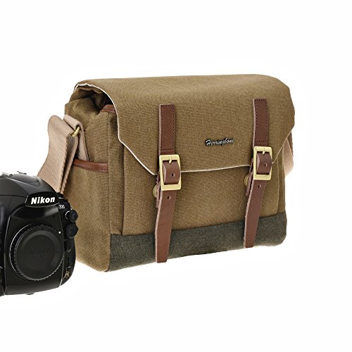 Preisvergleich Produktbild Herringbone Digital-Spiegelreflex-Kameratasche Camera Bag DSLR Case Postman Spiegelreflex Universaltasche mit Schnellzugriff, Staubschutz, Tragegurt und Zubehörfach H0981 Khaki Klein