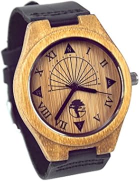 Viable Harvest Herren Holzuhr, Einzigartige Sonnenuhr, Natürlicher Bambus, Echtes Leder und Geschenkbox