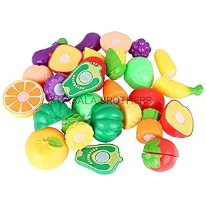 Khasala Brothers 10 pcs Vegetables and Fruits Cutting Play Toy Set, 10 pcs Fruits, Vegetables, Knife, Plate and Cutting-Board for Kids Plastic ( Multicolor ) (Fruit Cutting Set)