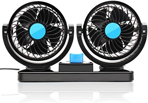 KanCai® 360 Rotating Free Adjustment Dual Head Car Auto Cooling Air Fan Powerful Quiet 2 Speed Rotatable 12V Ventilation Dashboard Electric Car Fans Summer Cooling Air Circulator Low Noise