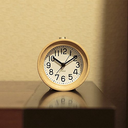 Jinberry Retro Lautlos Analog Runde Holzwecker / Handgemacht Vintage Tischuhr mit licht Nachtlicht, Snooze Funktion und Sanfter Weckton, 4 Zoll Lautlos Analog Quarz ohne Ticken Schleichende Sekunde Wecker – Weißbirke - 6