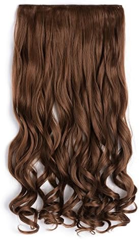 Onedor 50cm Curly 3/4 Full Head Synthetic Hair Extensions Clip on/in Hairpieces 5 Clips 120g (12#-Light Brown), 12#-Light Brown