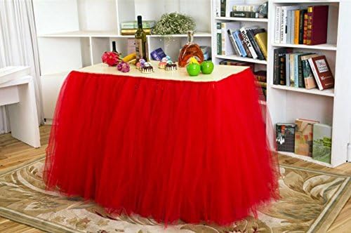 XUAN Table skirt handmade children's birthday party dessert fluffy yarn wedding reception table surrounding the table cloth , red
