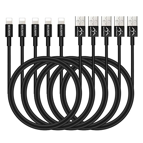 Ladekabel, masumark 6 ft 2 m USB KABEL mit Lightning Connector [Apple MFi Zertifiziert] für iPhone 7/7 Plus/6S/6S Plus/6/6 Plus, iPad Pro Air 2 und mehr – SCHWARZ 3 5 10 Stück - 2