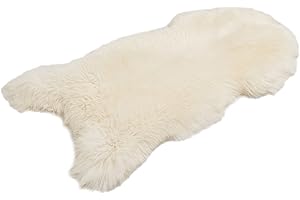 ‎CAKLA Cakla Lammfell Echt 100-110 cm - Schaffell Echt Groß - Fellteppich Weiss - Weich und Flauschig - Fell für Stühle - Lammfell Teppich - 100% Bio - Schafsfelle - Dekofell - Schafsfell Felle