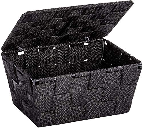 WENKO 22197100 Panier de Rangement avec Couvercle Adria Noir, Polypropylène, 19 x 10 x 14 cm