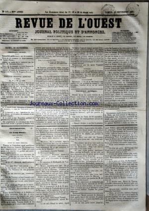 REVUE DE L'OUEST [No 113] du 19/09/1857 - CHRONIQUE LOCALE - NOMINATION DE MAIRES / MM. BARRET - LAURENTIN - COUGOURDEAU ET BOUGRON -CONCOURS REGIONAL AGRICOLE ET M. LOWASY DE LOINVILLE -CHRONIQUE POLITIQUE -FEUILLETON / LE LOUP-BLANC