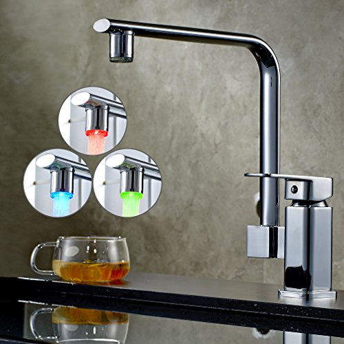 Auralum LED 360° Schwenkbar Küche Wasserhahn Armatur Chrom Spültischarmatur Einhandmischer Duschbrause 3 Farbwechsel Typ2 - 2