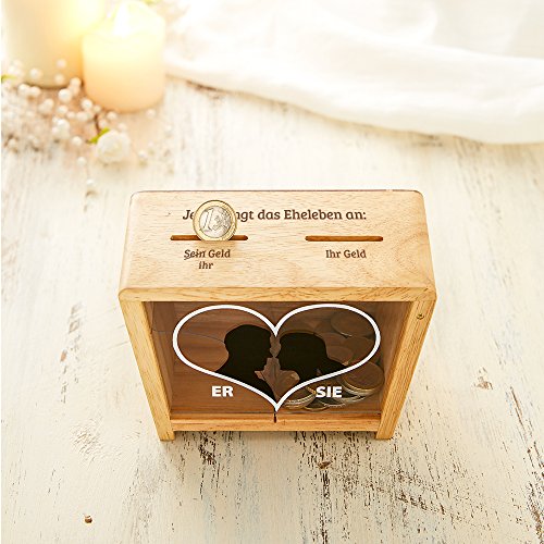 Lustige Spardose zur Hochzeit – Spruch-Spardose für Eheleute als Geldgeschenk – mit Herz Aufdruck – Hochzeitsgeschenk - 2