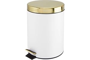 mDesign poubelle à pédale 5L en métal et plastique – couvercle et seau plastique – sert de poubelle sous évier, corbeille à papier dans la cuisine ou la salle de bain – blanc/couleur laiton