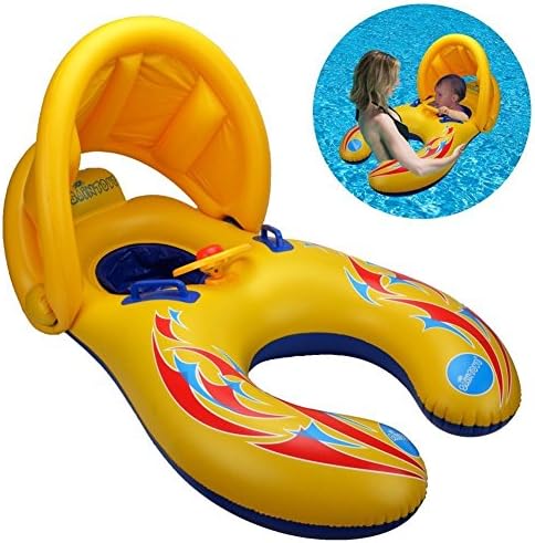 Baby Float Safety Kid's Float Inflatable Swimming Ring with Canopy UV Protection Sunshade Yellow