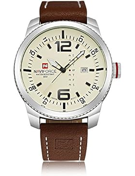 NAVIFORCE Herren Quarz Analog Armbanduhr 3ATM wasserdicht PU Armbanduhr mit Datum/Wochen Anzeige