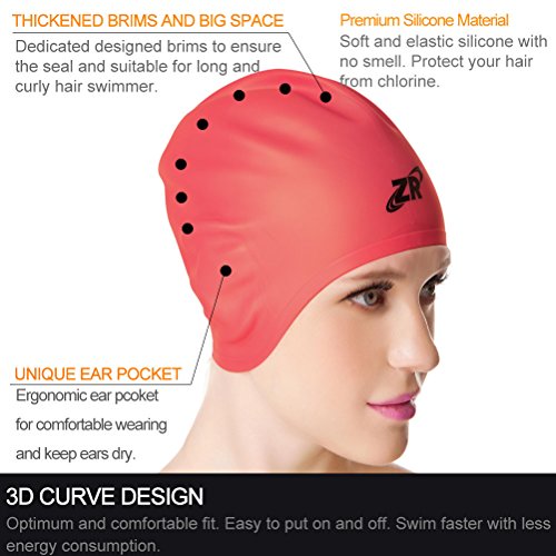 Zionor 3d Fashionable Style Silicone Swim Cap Large Wrinkle Free
