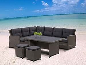 Hohe Dining Poly Rattan Lounge "Havanna" inkl. Kissen: Mandalika Garden