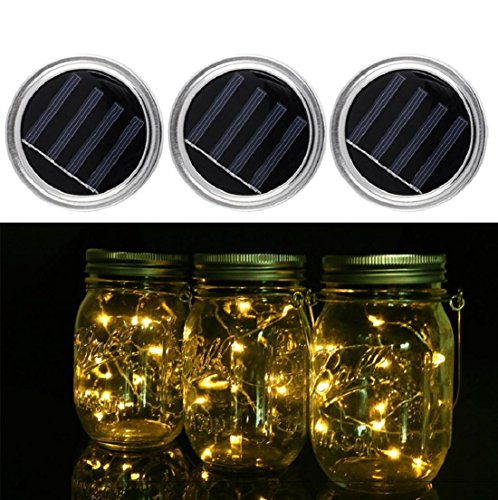 3er Pack Solar Gläser Deckel Licht Lids,Dekorativ Solares glas hintergrund Solarleuchten Garten Decke Hochzeit landesgericht licht lighting schließen für Glas Maurer Gläser Lichter (Warmes Licht)